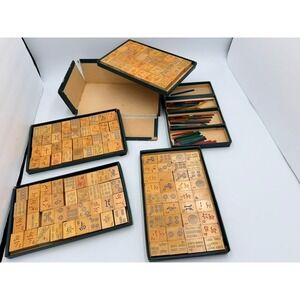Vintage Mahjong Set Piroxloid Ancient Game of the Mandarins Wood Tiles Complete